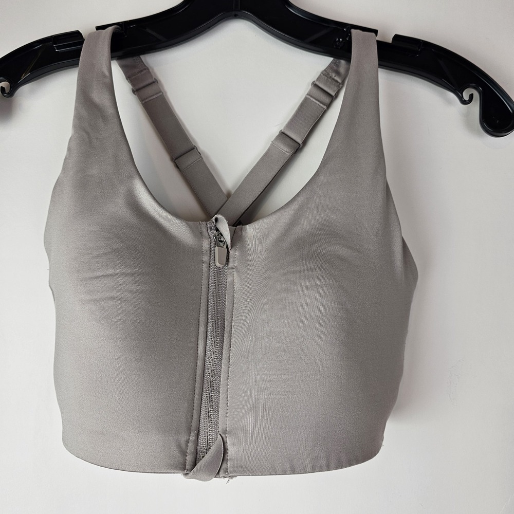 Avia M Beige Front Zip Sports Bra Medium Support Racerback Workout Activewear